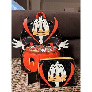 Loungefly Disney Donald Duck Vampire Costume Mini Backpack Wallet Set